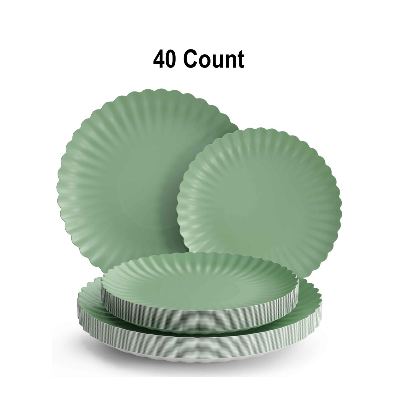 40 Count Scalloped Matcha Green Paper Plates Elegant Disposable Combo Set for Parties 10.5 In. + 8.5